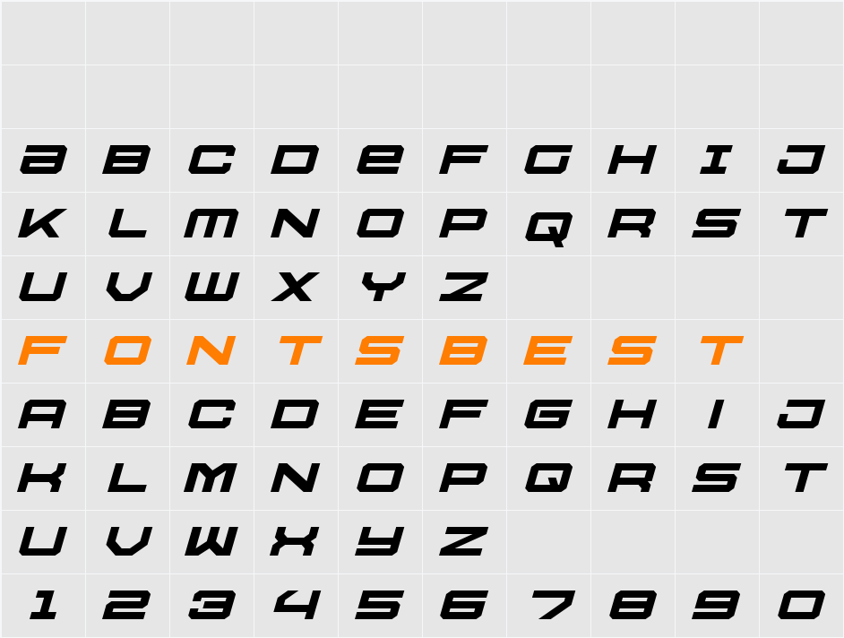 U.S.S. Dallas Expanded Italic Character Map