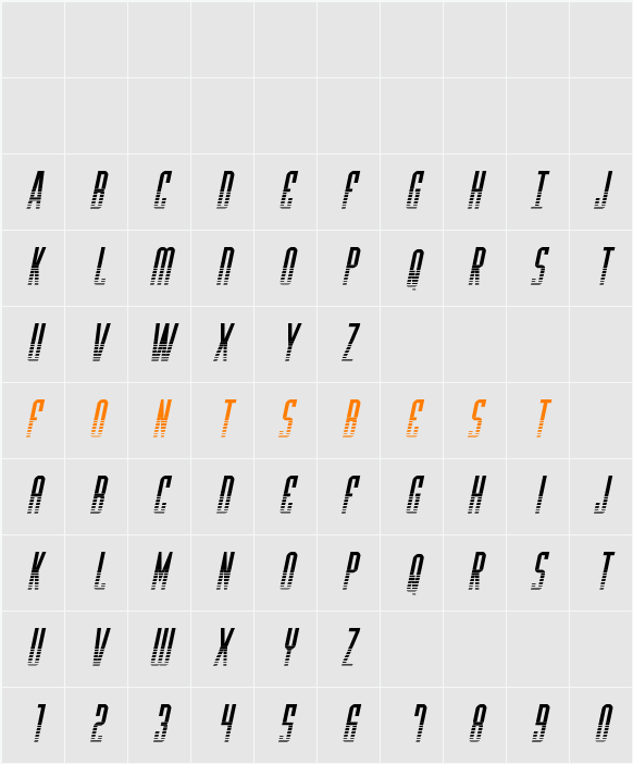 Y-Files Halftone Italic Character Map