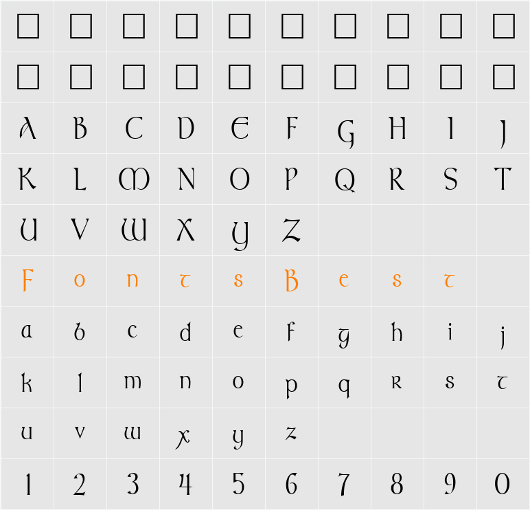 TolkienNarrowUpright Character Map