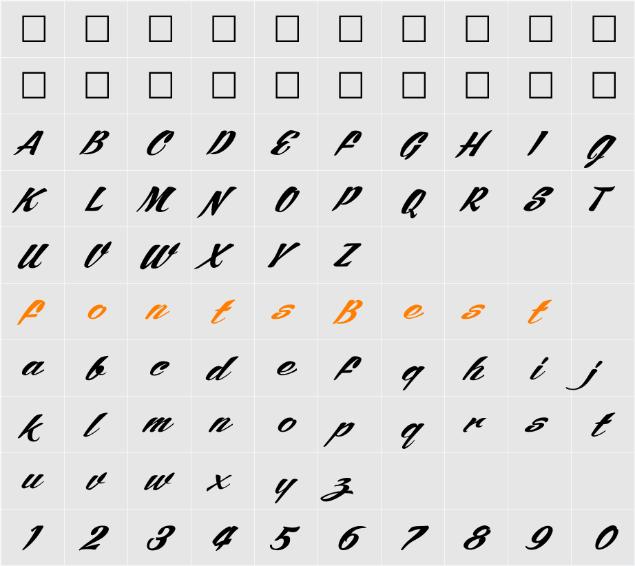 SCRIPT1 ARB245 Bold Spenceria Character Map