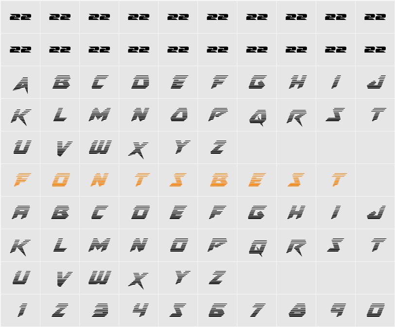 Skirmisher Gradient Italic Character Map