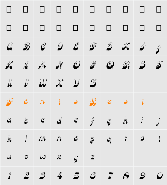 FZ JAZZY 15 ITALIC Character Map