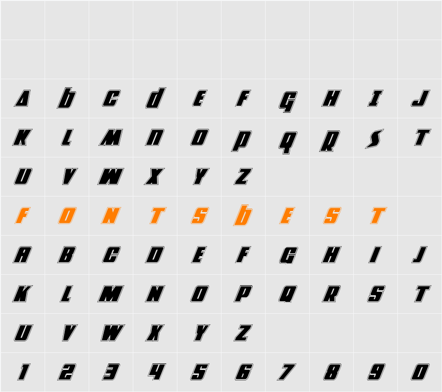 Power Lord Academy Italic Character Map