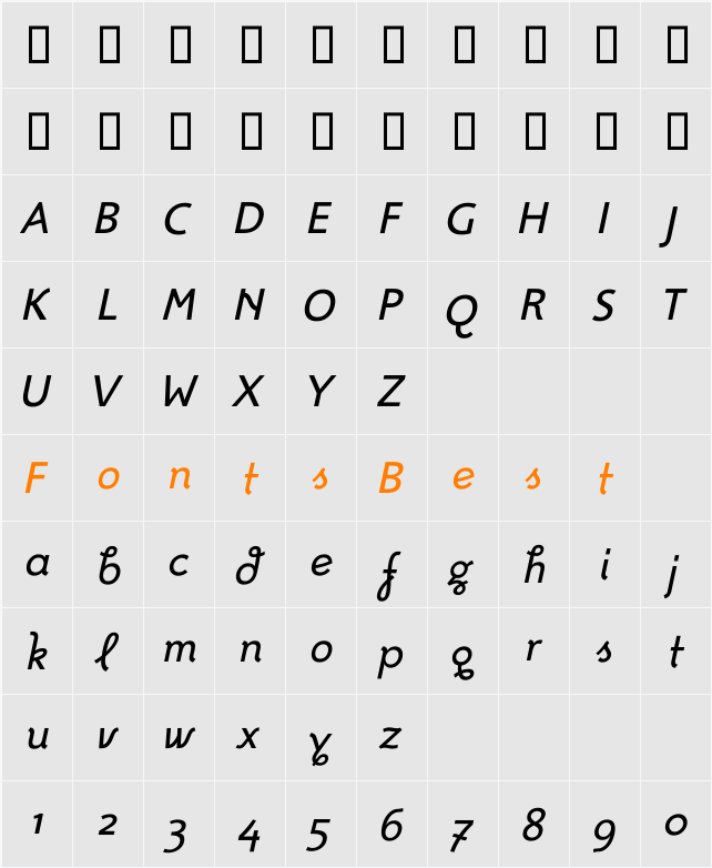 FoxRegularItalic Character Map
