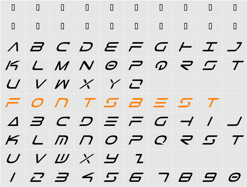 Tele-Marines Italic Character Map