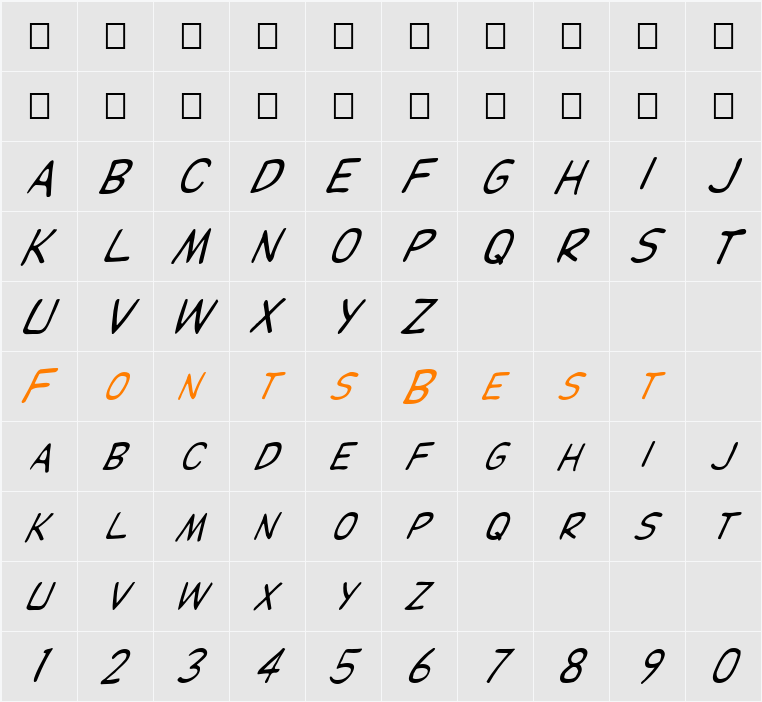 FZ BASIC 29 ITALIC Character Map