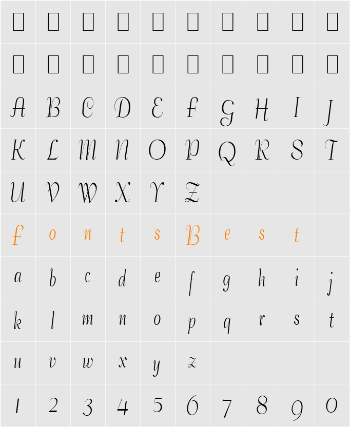 Tango-Condensed Character Map