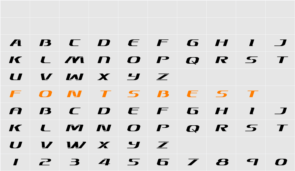 Sky Marshal Expanded Italic Character Map