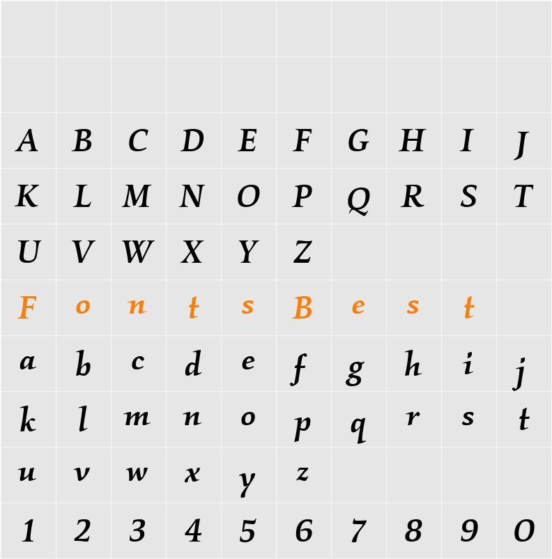 Kallos ITC Medium Character Map