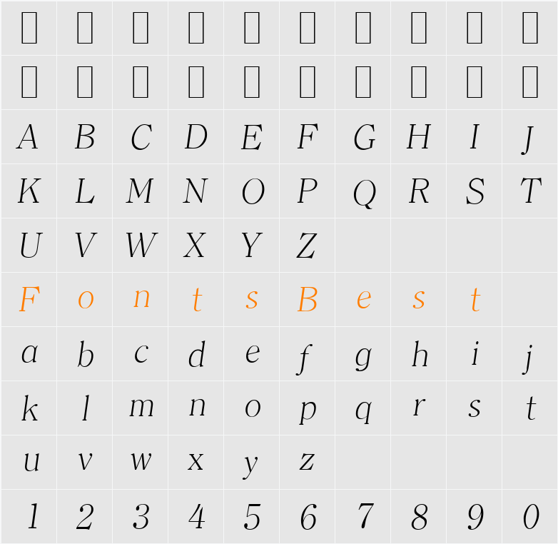 ClearfaceSerial-Xlight Character Map