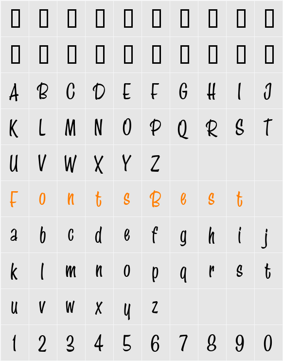 LHF Speedstyle II BOLD Character Map