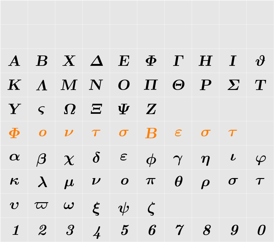 Euclid Symbol Character Map