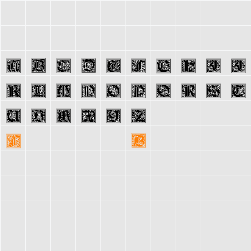 Gotische Initialen Character Map