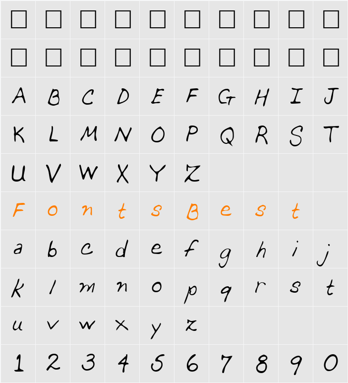 DeannasHand Character Map
