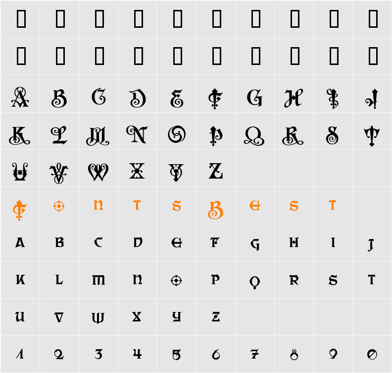 Saber Regular Character Map