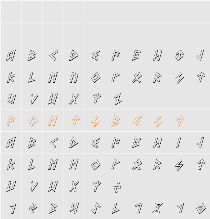 Heorot Shadow Italic Character Map