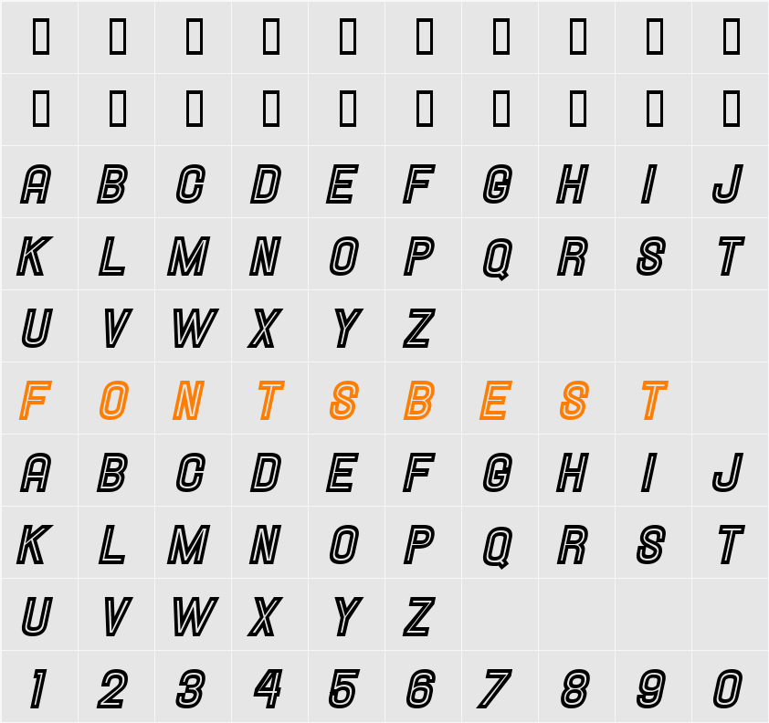 Hallandale Inline Italic JL Character Map
