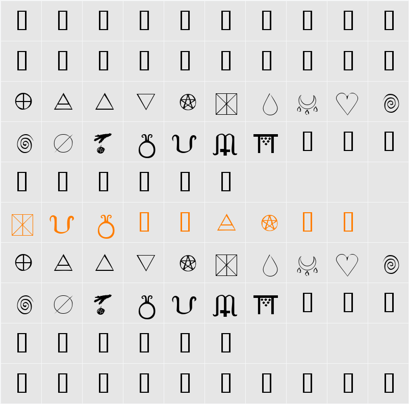 KR Wiccan Symbols Character Map