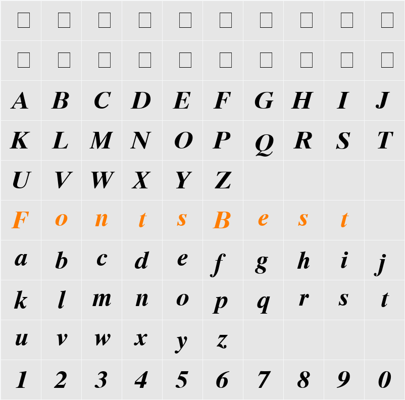 Greco Ten SSi Character Map