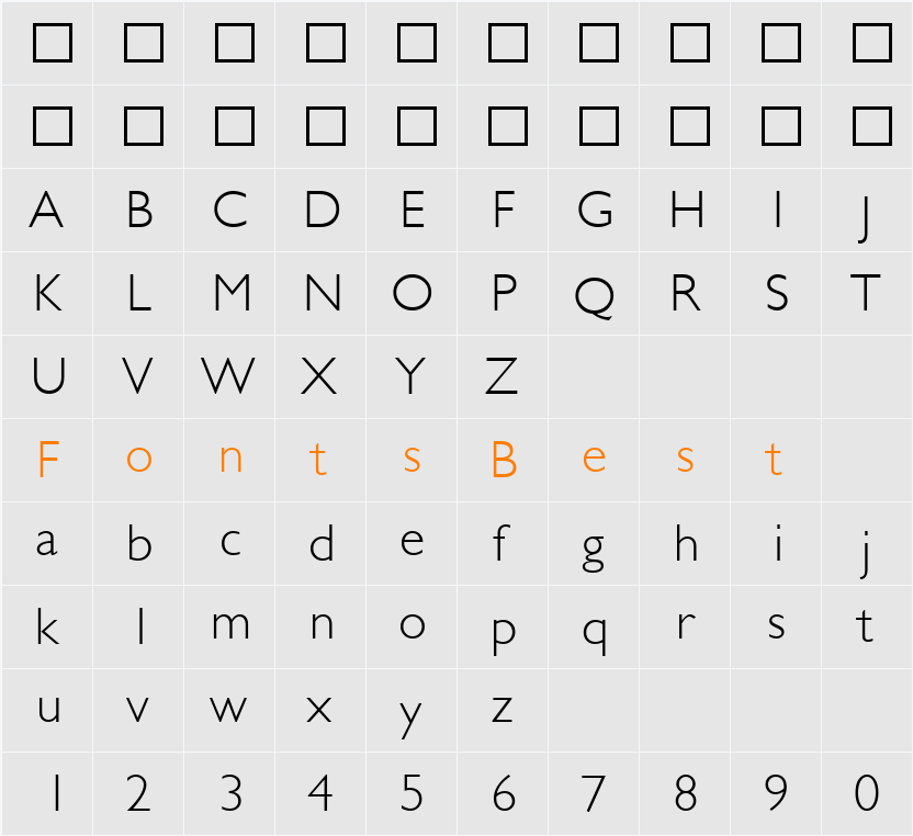 Gill Sans MT Light Character Map