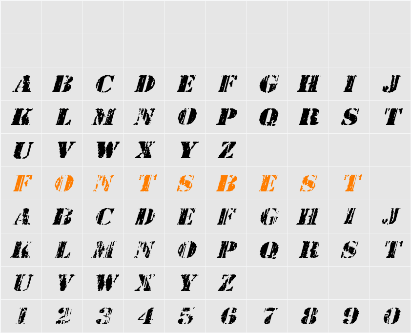 Wetworks Expanded Italic Character Map