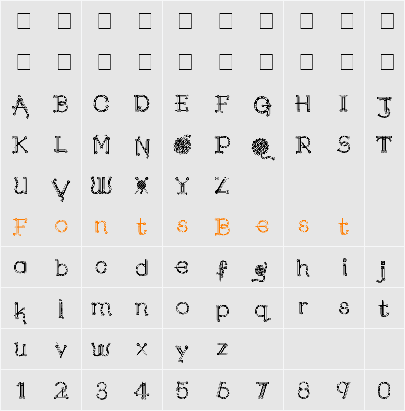 Kingthings Needles Character Map