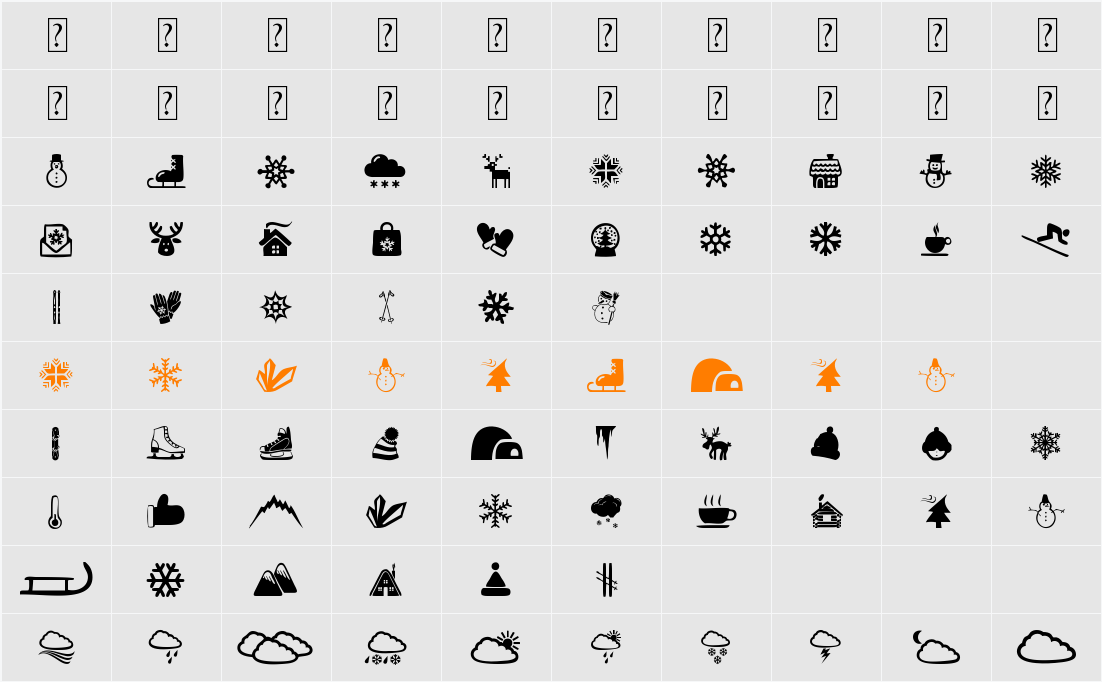 Winter Icons Character Map