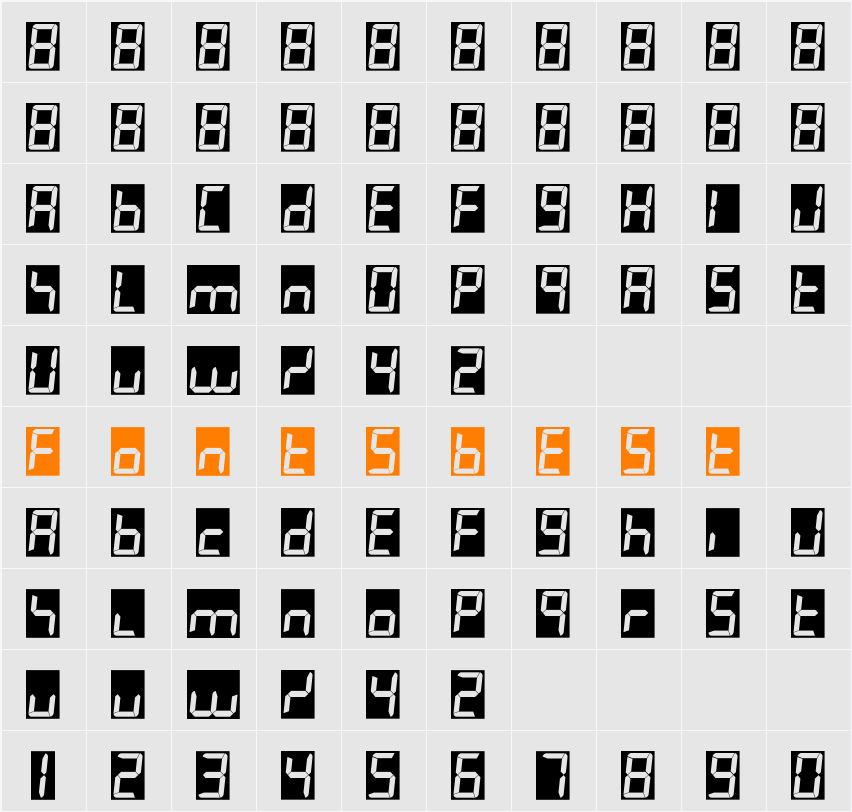 7LED italic Character Map