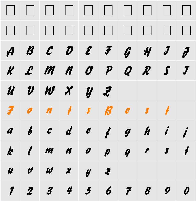 BrushStroke 26 Character Map
