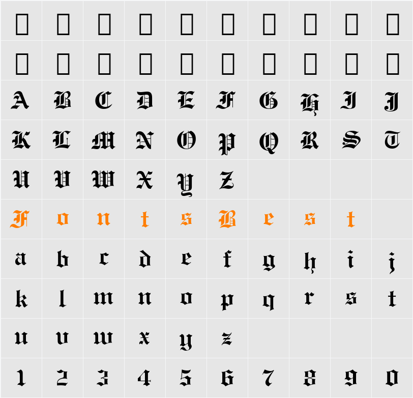 EngrvrsOldEng Bd BT Character Map