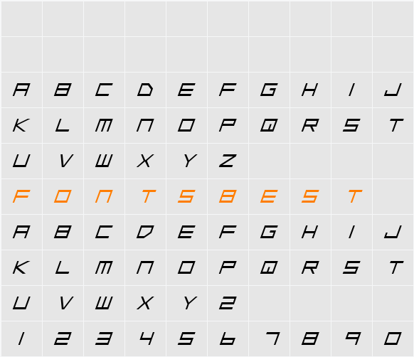 Low Gun Screen Italic Character Map
