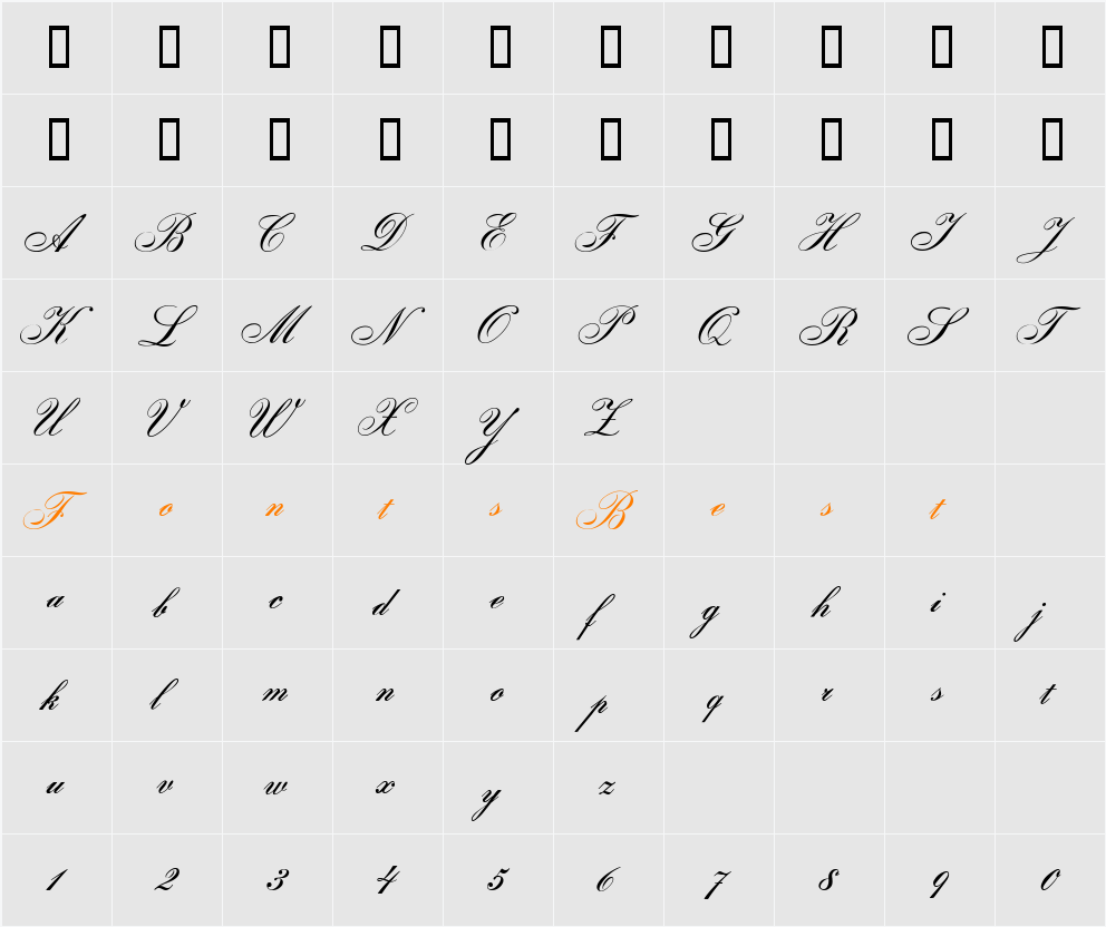 Gloria script Character Map