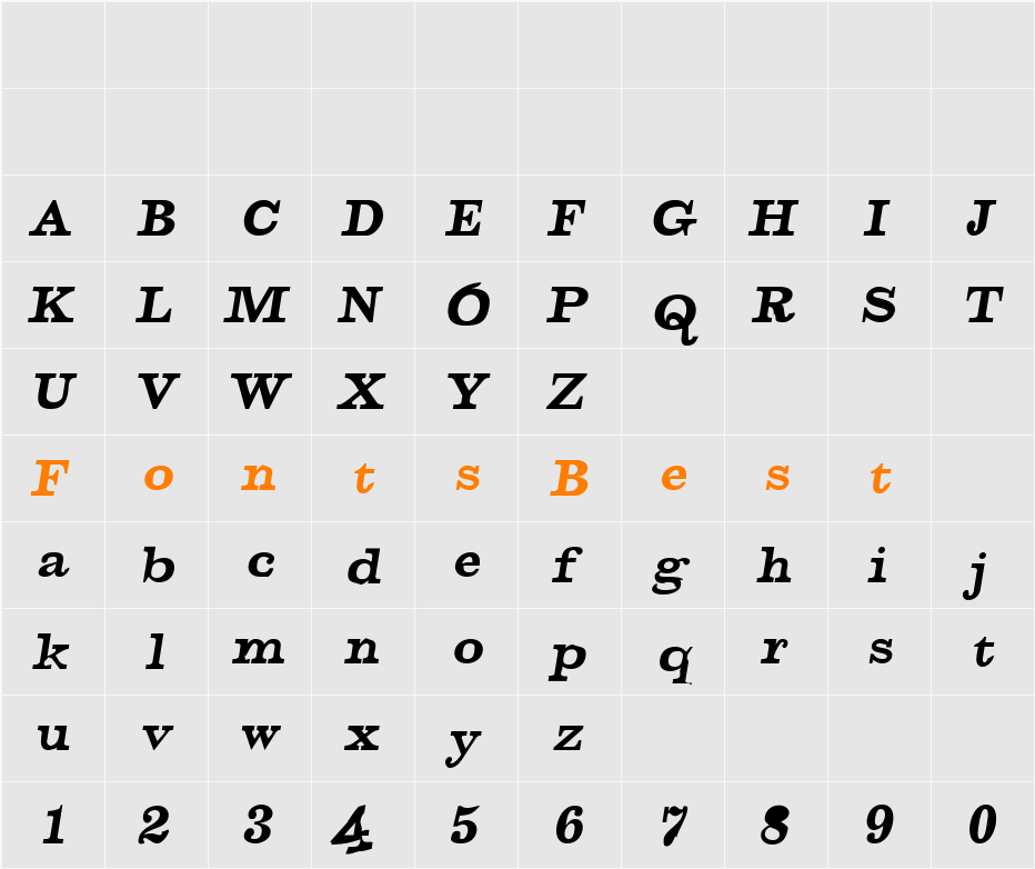 Squirt-Italic Character Map