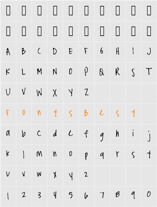 StormysFontNarrow Character Map