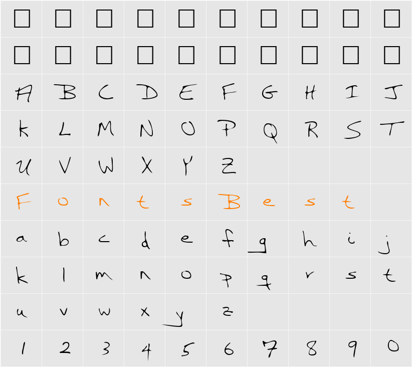 GreersHand Character Map