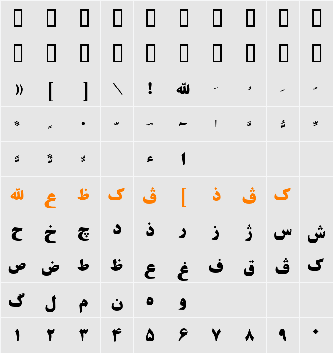 Khorshid Character Map