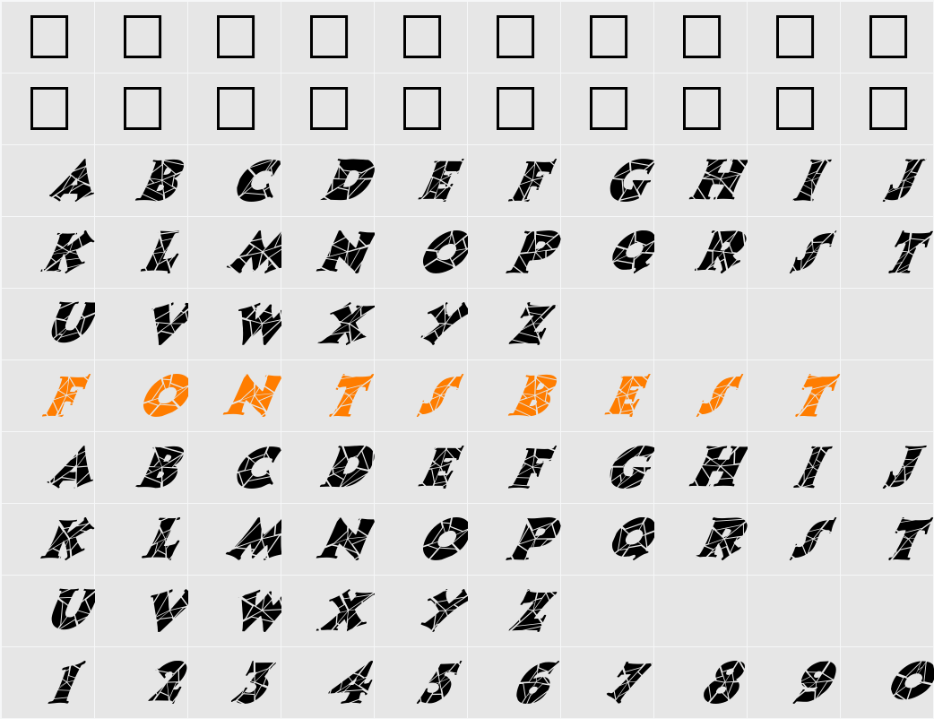 FZ JAZZY 13 CRACKED  ITALIC Character Map