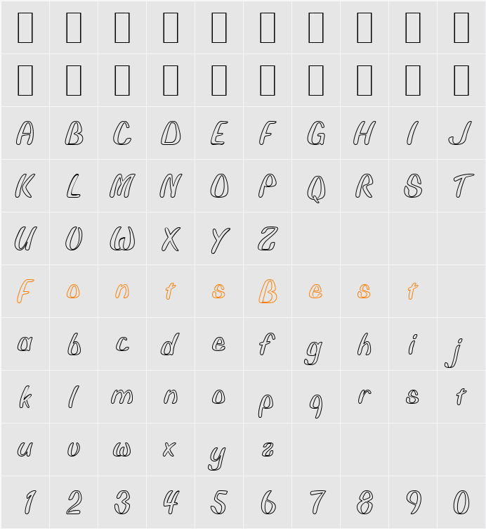 MC Groove E! Outline Character Map