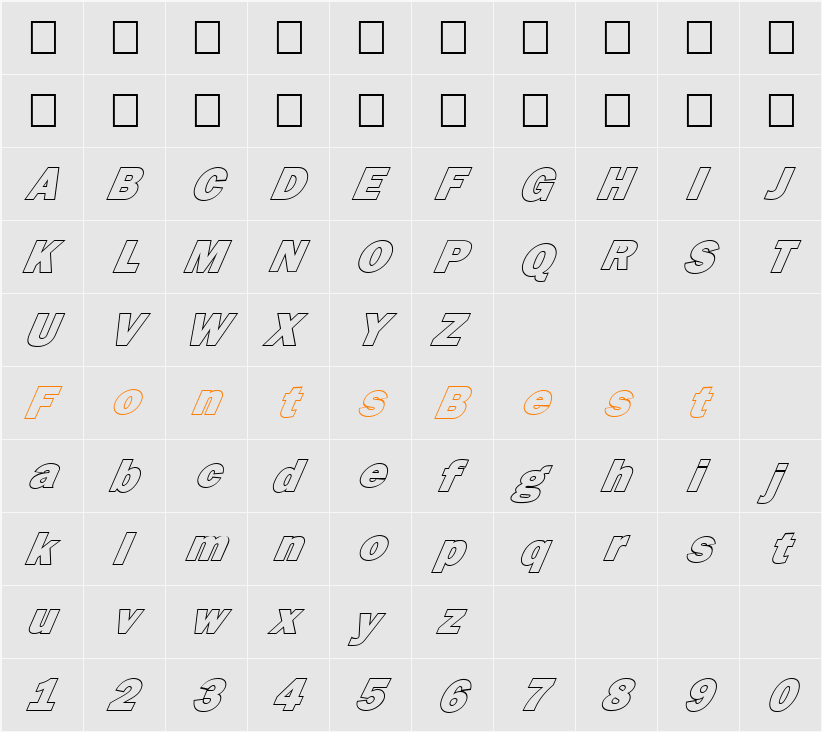 FZ BASIC 6 HOLLOW ITALIC Character Map