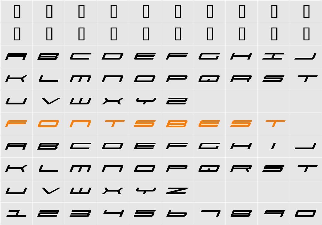 Ultra 911 Italic Character Map