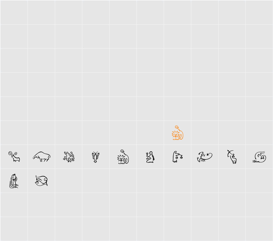SL Zodiac Icons Character Map