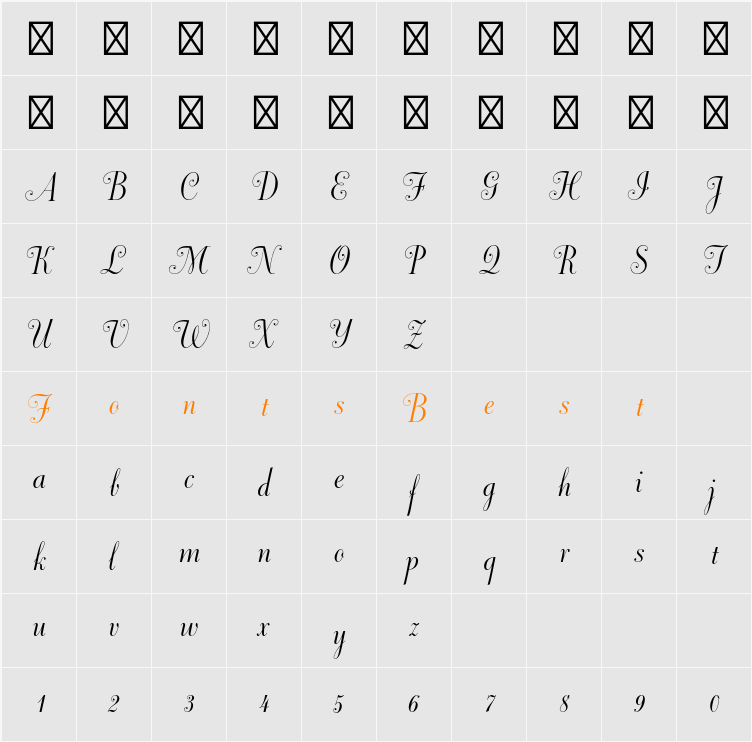 Dorchester Script MT Std Character Map