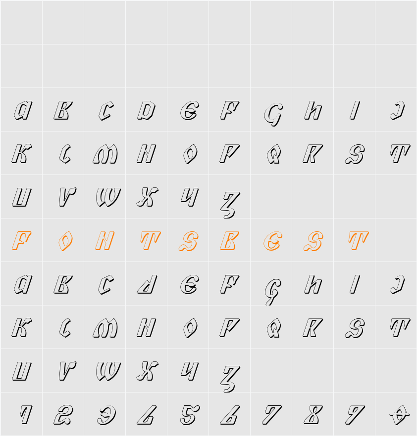 Piper Pie 3D Italic Character Map