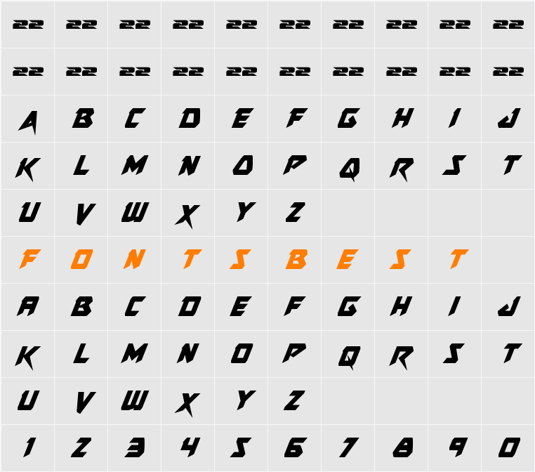 Skirmisher Condensed Italic Character Map