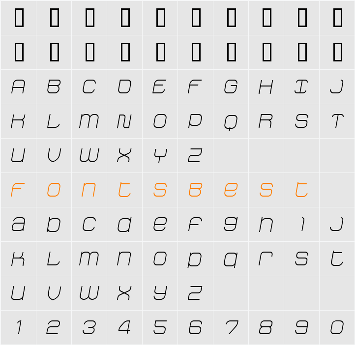 StakLight Oblique Character Map