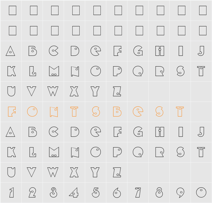 Shot Shell Open Caps Character Map