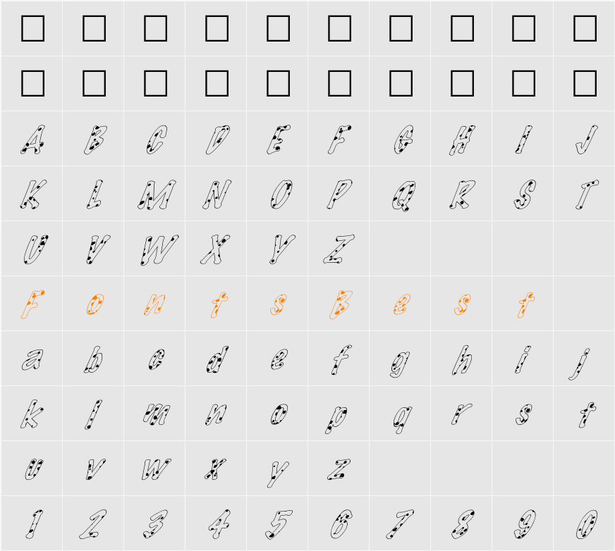 FZ HAND 14 SPOTTED ITALIC Character Map