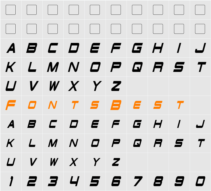 Schwarzenegger Condensed Character Map