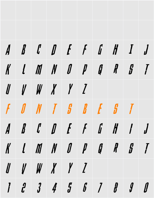 Stranger Danger Italic Character Map