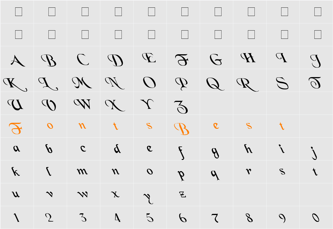 Black Chancery Extreme Lefty Character Map